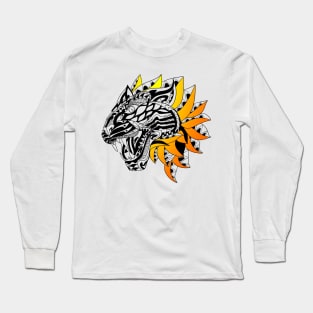 flame on tiger ecopop fire tribal mexican design art Long Sleeve T-Shirt